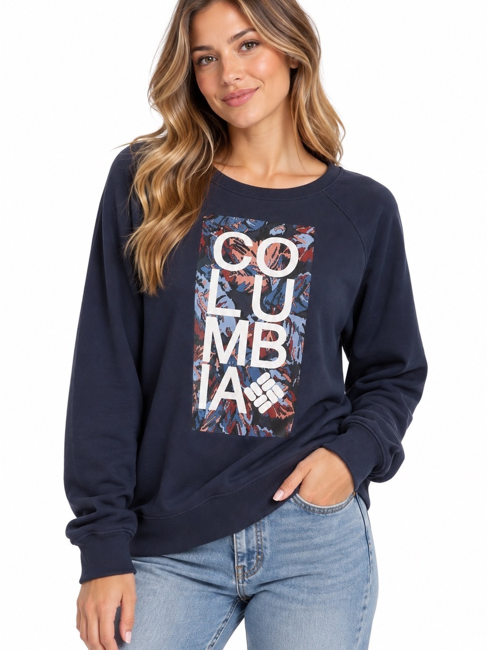 Columbia Graphic Logo Crewneck Sweatshirt XL Blue White GUC